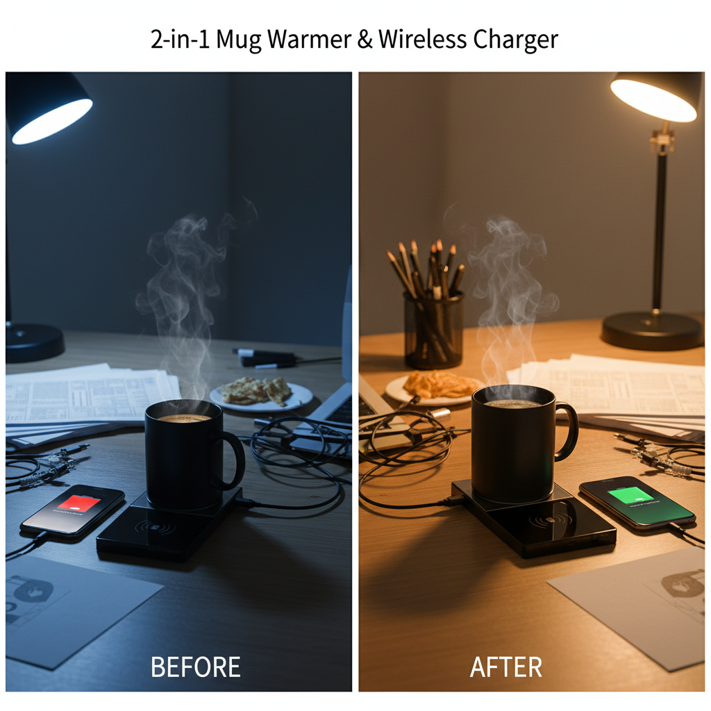 2-in-1 Mug Warmer & Wireless Charger – Smart Heating Pad