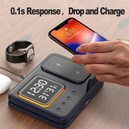 5-in-1 Wireless Charging Station with LED Alarm Clock – 15W Fast Charger
