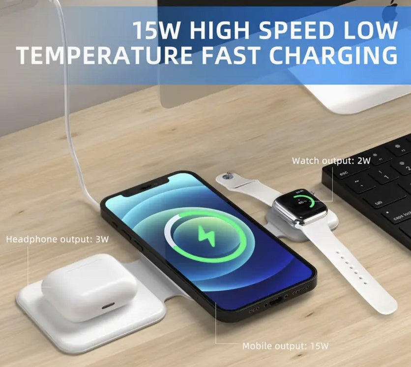 3-in-1 Magnetic Foldable Wireless Charger – Fast Multi-Device Station