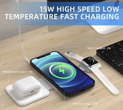 3-in-1 Magnetic Foldable Wireless Charger – Fast Multi-Device Station