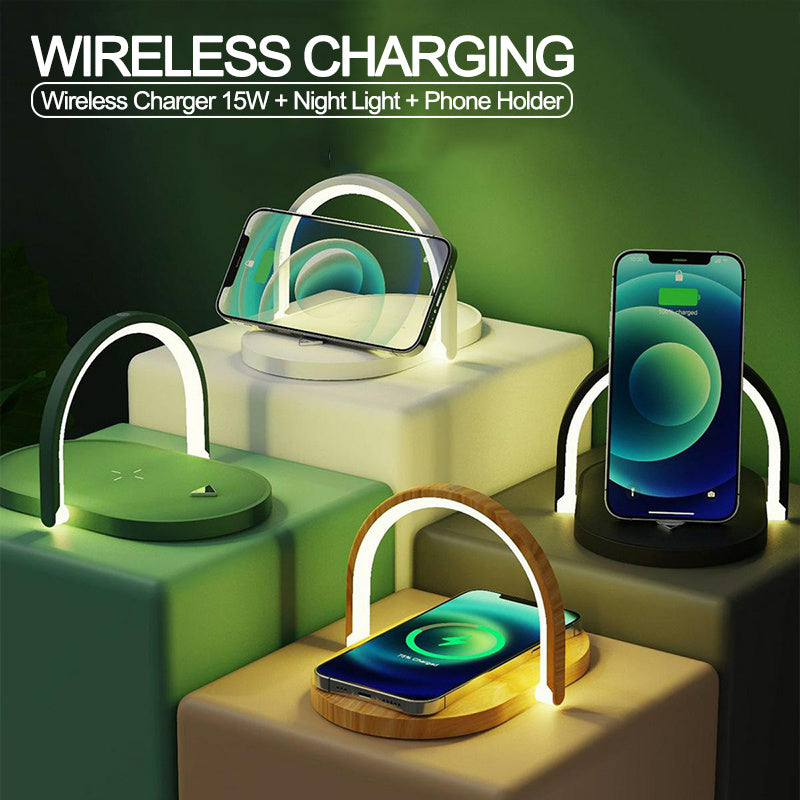 3-in-1 Foldable Wireless Charger & LED Night Lamp – 15W Fast Charging