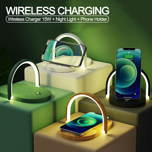 3-in-1 Foldable Wireless Charger & LED Night Lamp – 15W Fast Charging
