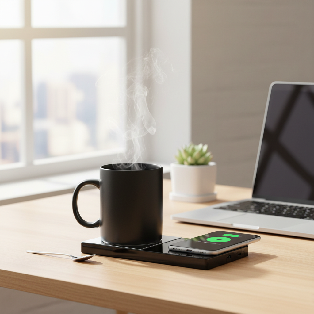 2-in-1 Mug Warmer & Wireless Charger – Smart Heating Pad