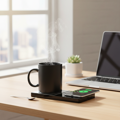 2-in-1 Mug Warmer & Wireless Charger – Smart Heating Pad